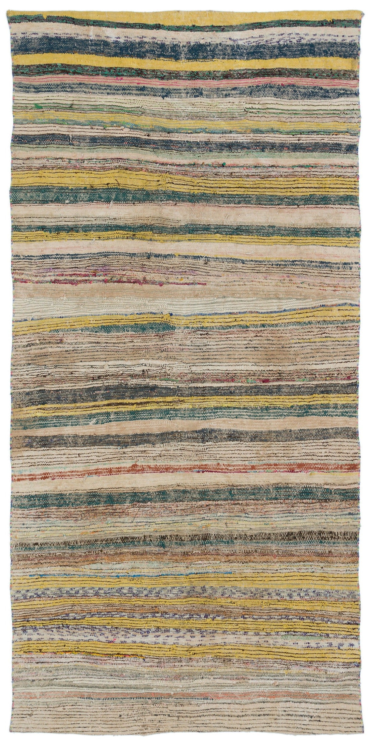 Girit Bej Çizgili Yün El Dokuma Halısı 133 x 271 Apex Unique