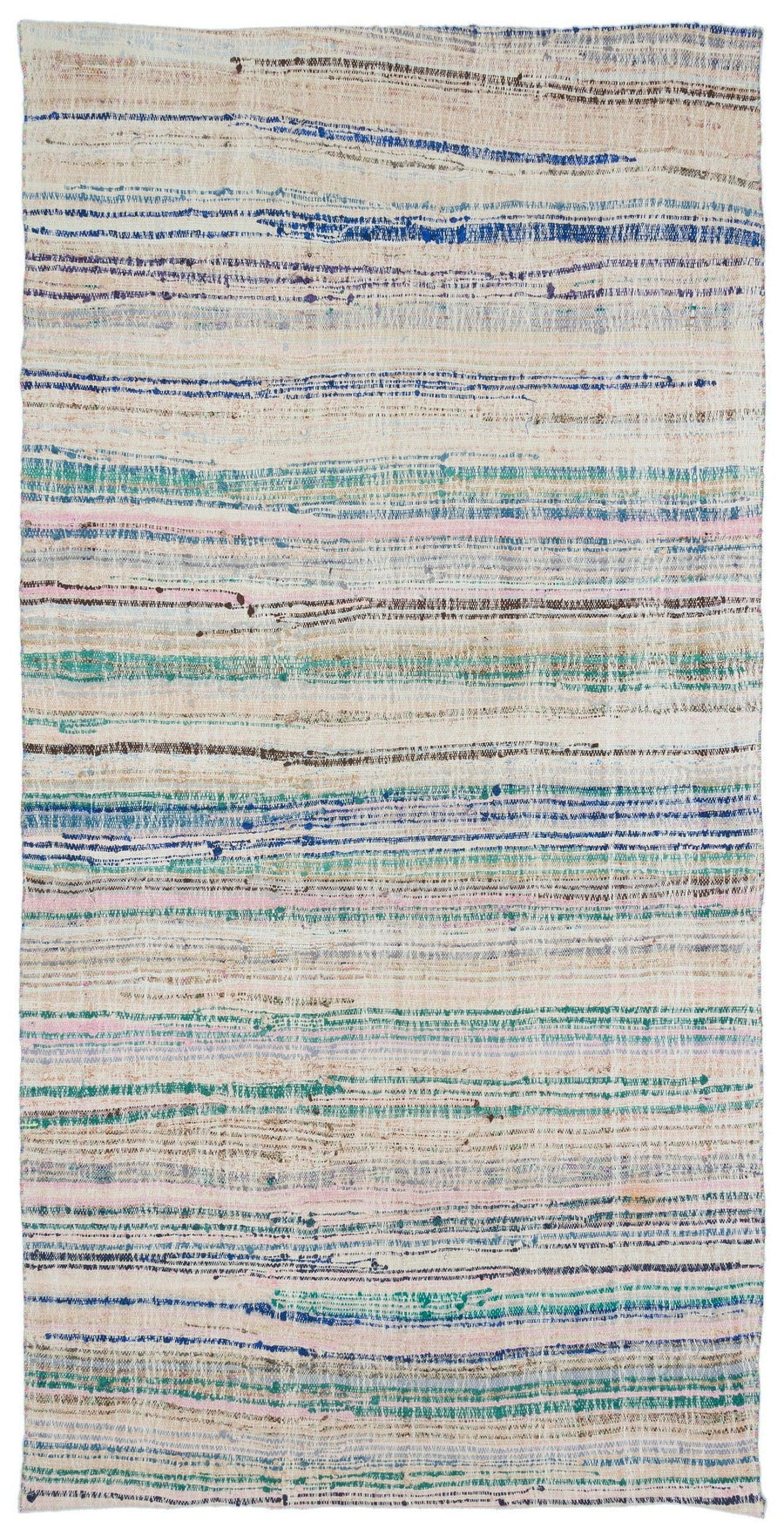 Handgewebter Kelim Läufer Creme & Blau gestreift 158x306 cm – im Flur