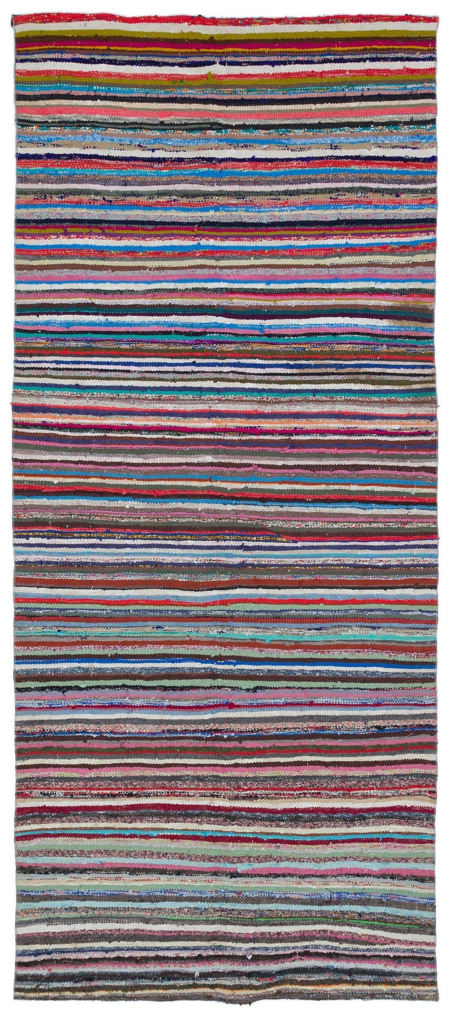 Colorful Striped Turkish Flatweave Kilim Rug 142x341 cm (4'8" x 11'2") – in the hallway