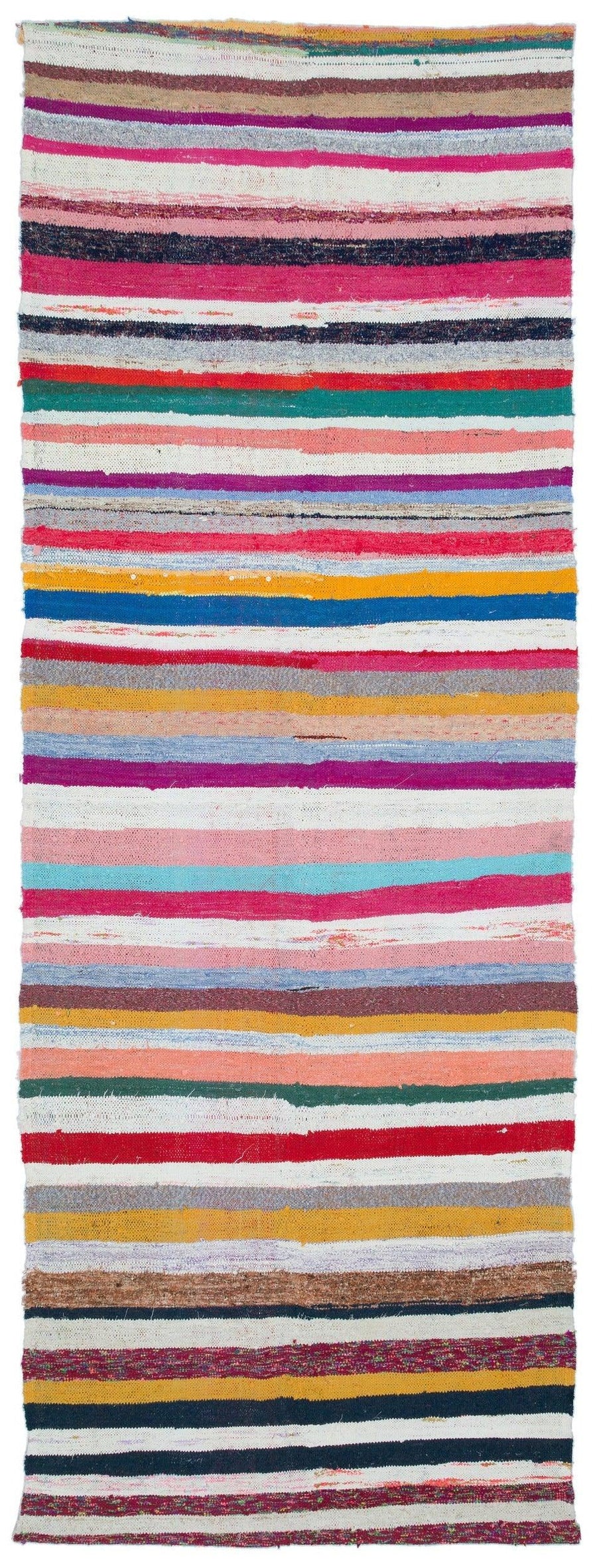El Dokuma Çok Renkli Etnik Çizgili Yün Halı 130x348 cm 32160 – Koridor kullanımı