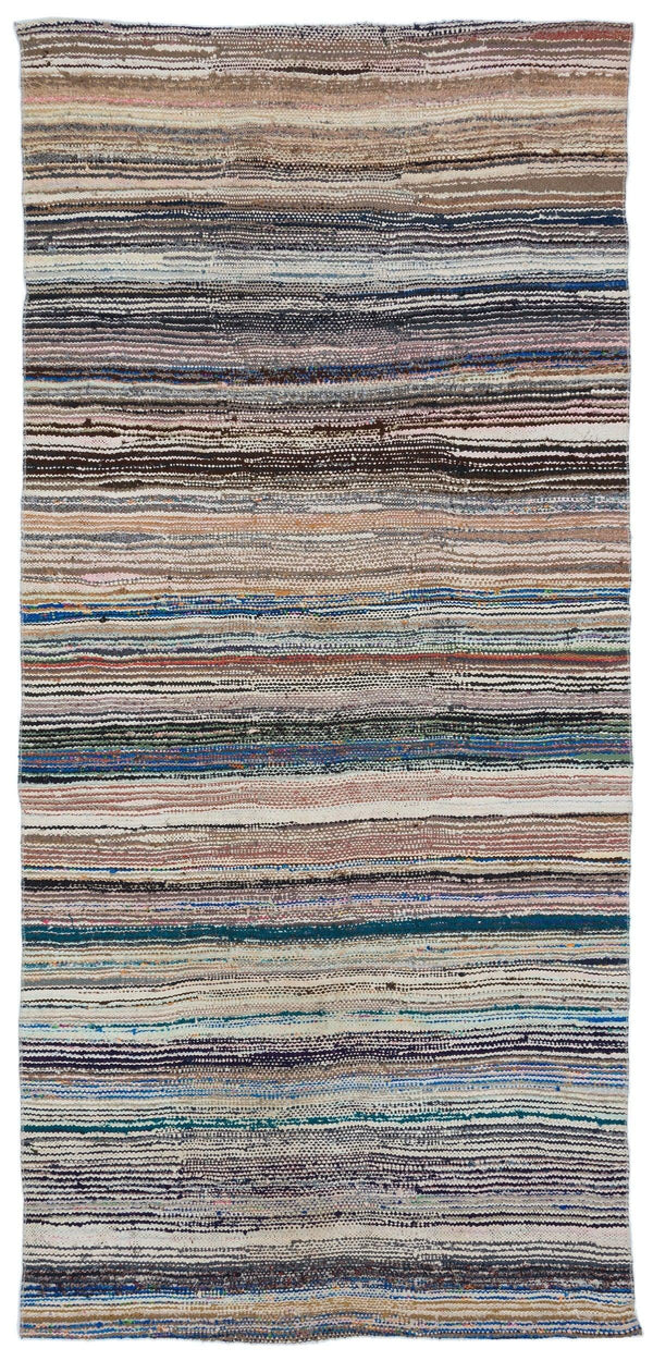 Bej Bohem Çizgili Yün Halı 136x292