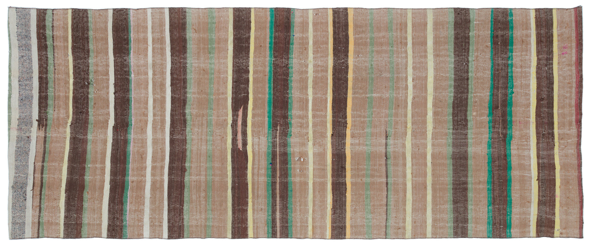 Girit Bej Çizgili Yün El Dokuma Halısı 144 x 353 Apex Unique