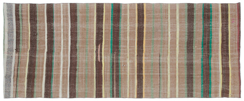 Girit Bej Çizgili Yün El Dokuma Halısı 144 x 353 Apex Unique