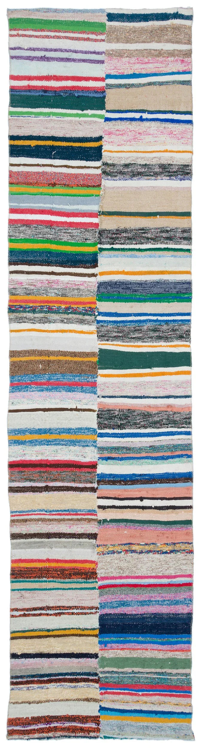 Etnik Çizgili Çok Renkli El Dokuma Yün Halı 97x383 cm – Koridor kullanımı