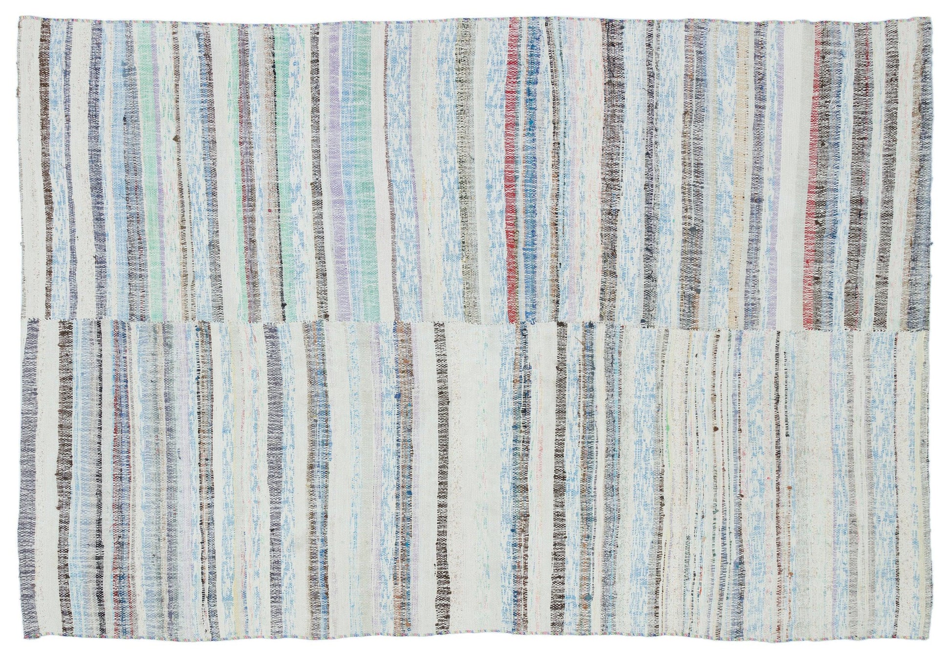 Mavi Bohem Çizgili Yün Halı 157x232