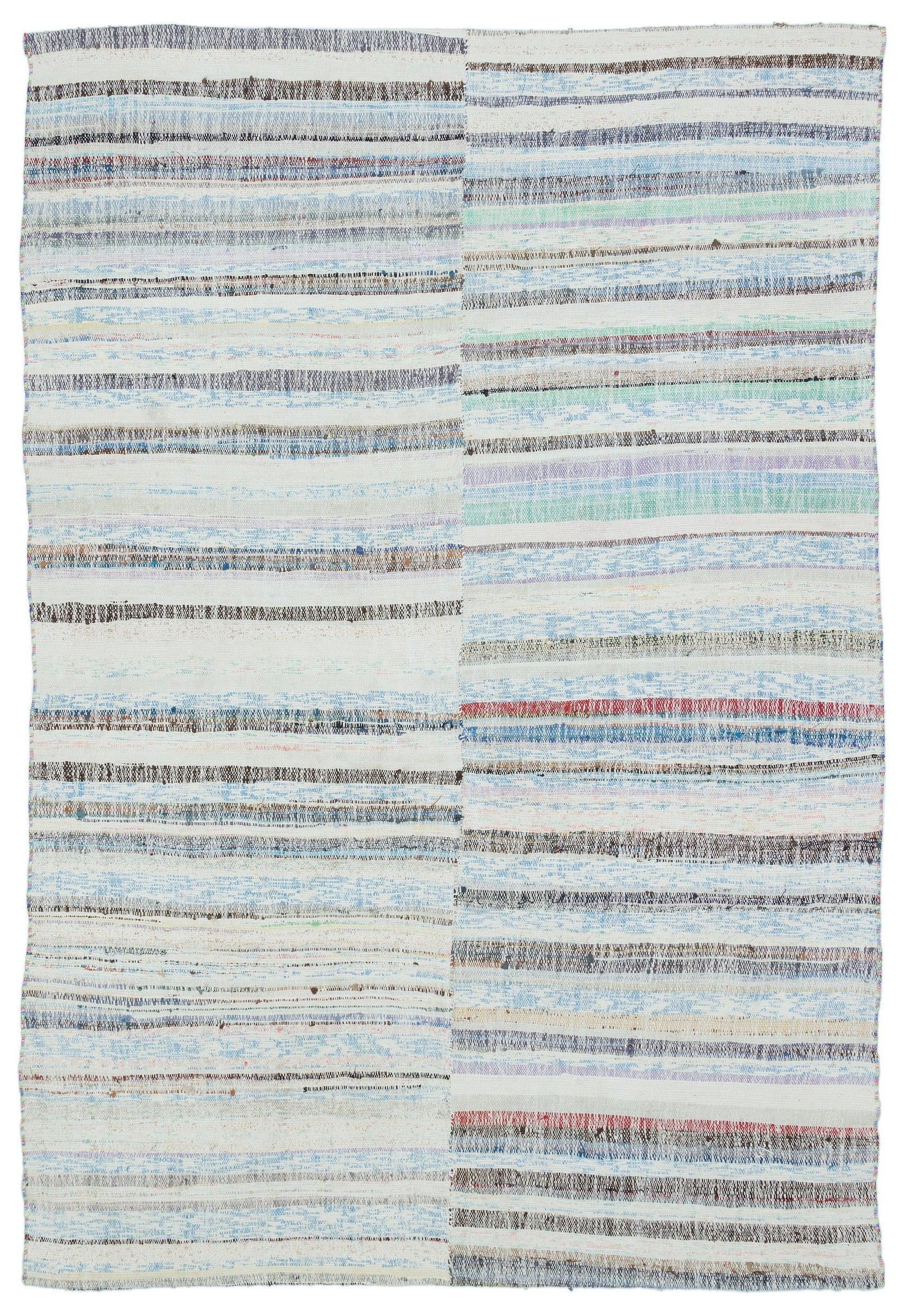 Mavi Bohem Çizgili Yün Halı 157x232