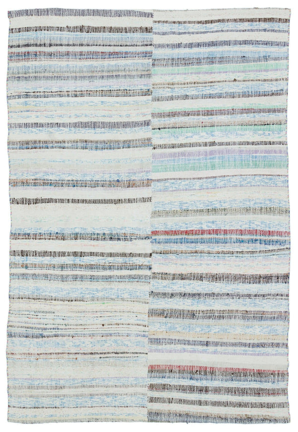 Mavi Bohem Çizgili Yün Halı 157x232