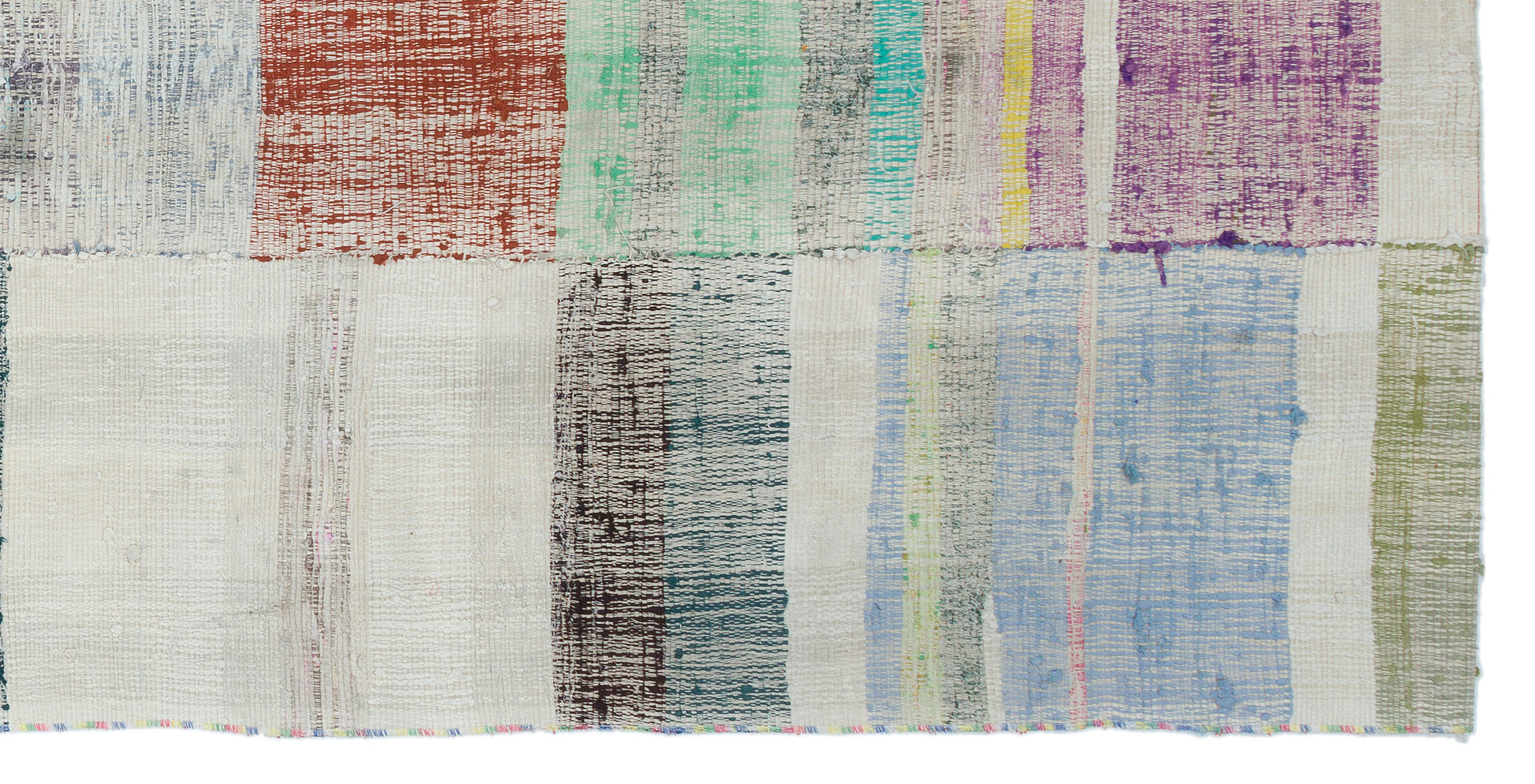 Girit Beyaz Çizgili Yün El Dokuma Halısı 130 x 262 Apex Unique