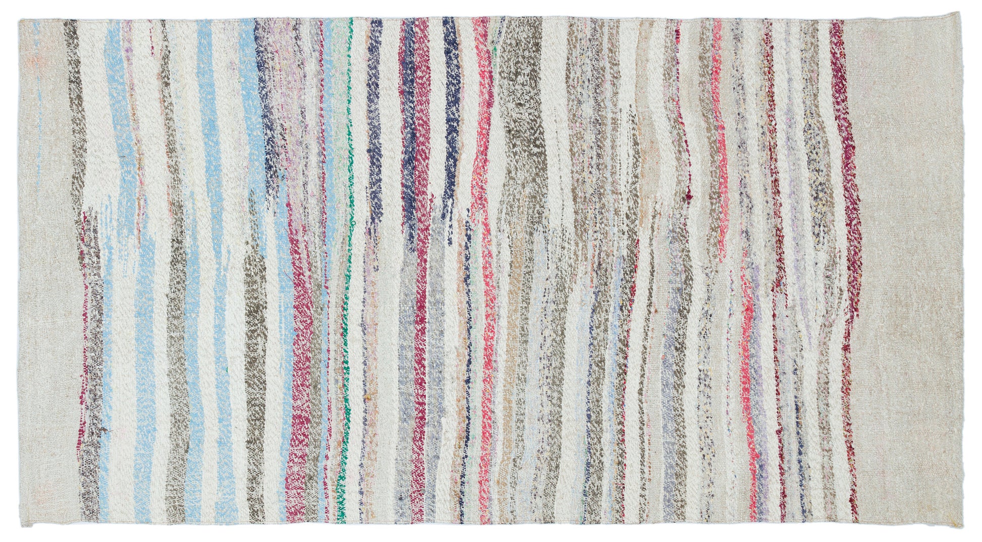 Girit Bej Çizgili Yün El Dokuma Halısı 111 x 210 Apex Unique