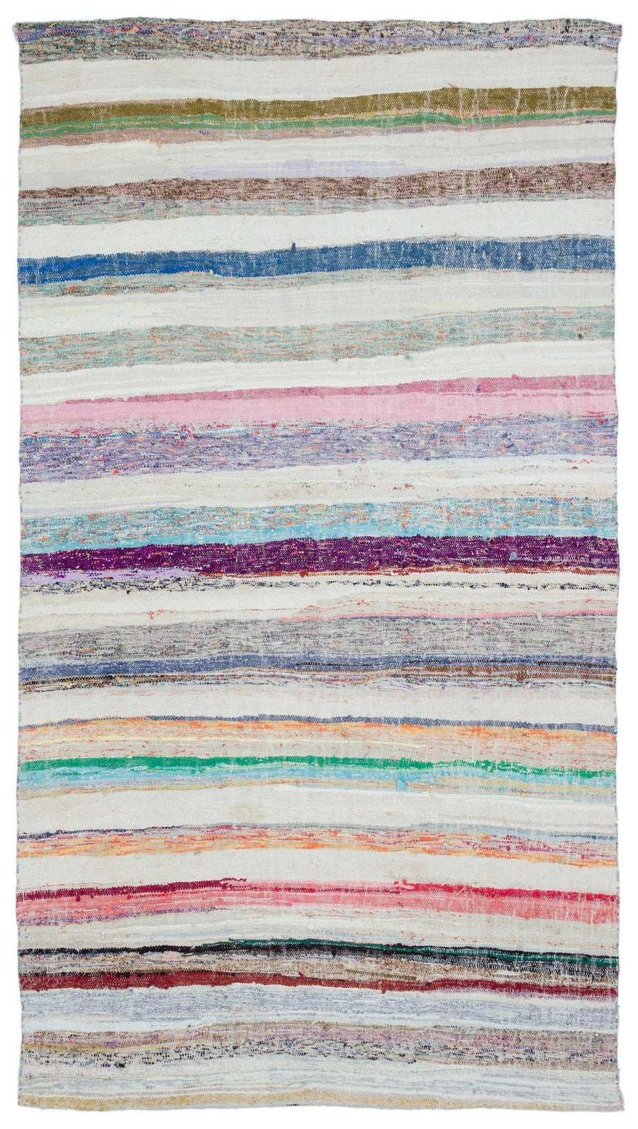 Çizgili Desenli Beyaz El Dokuma Halı 160x286 cm 32178 – Koridor kullanımı