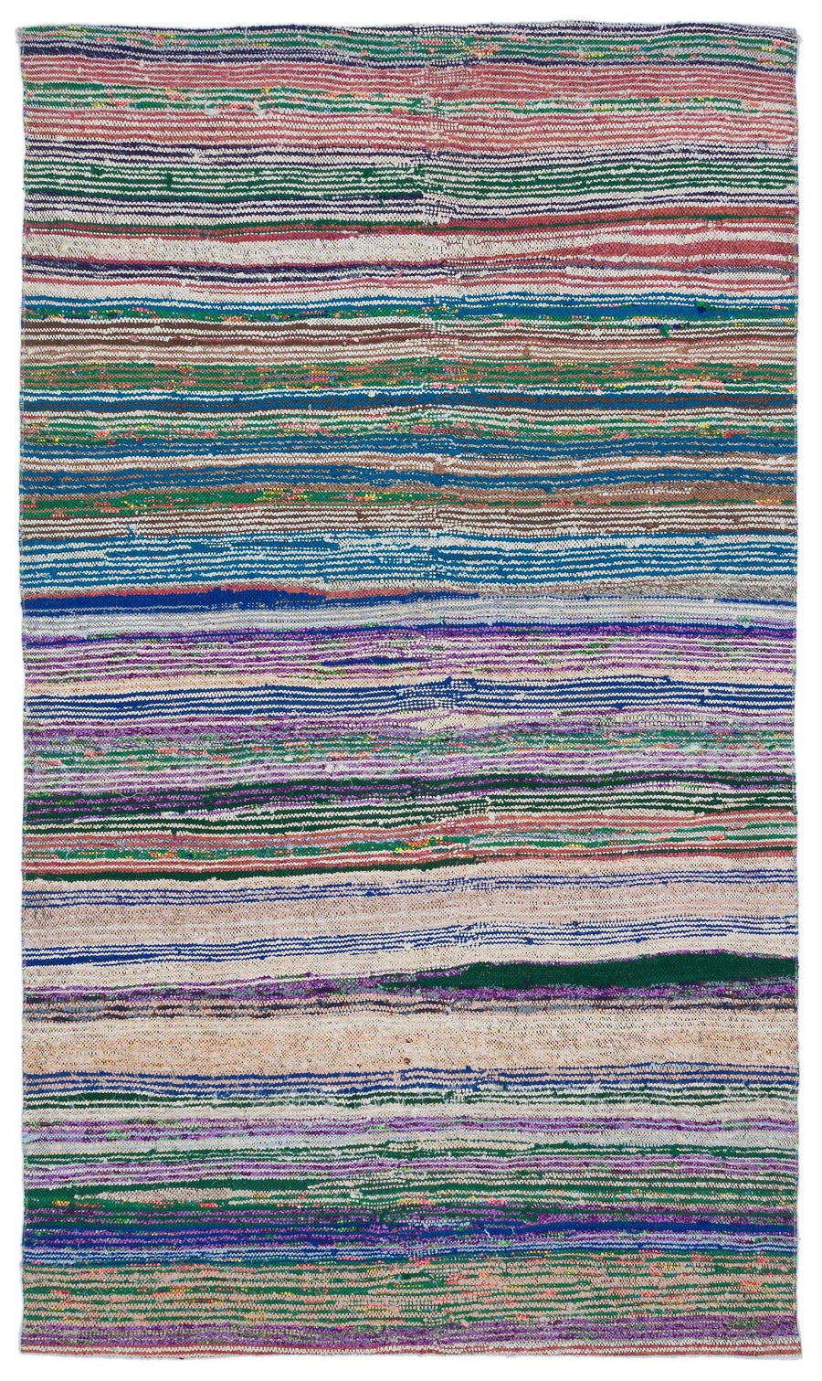 Colorful Striped Wool Flatweave Kilim Rug 140x242 cm (4'7" x 7'11") – in the hallway