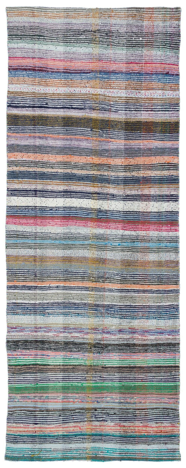 Bej Anadolu Bohem Çizgili Yün Halı 128x335 - Özel Seri