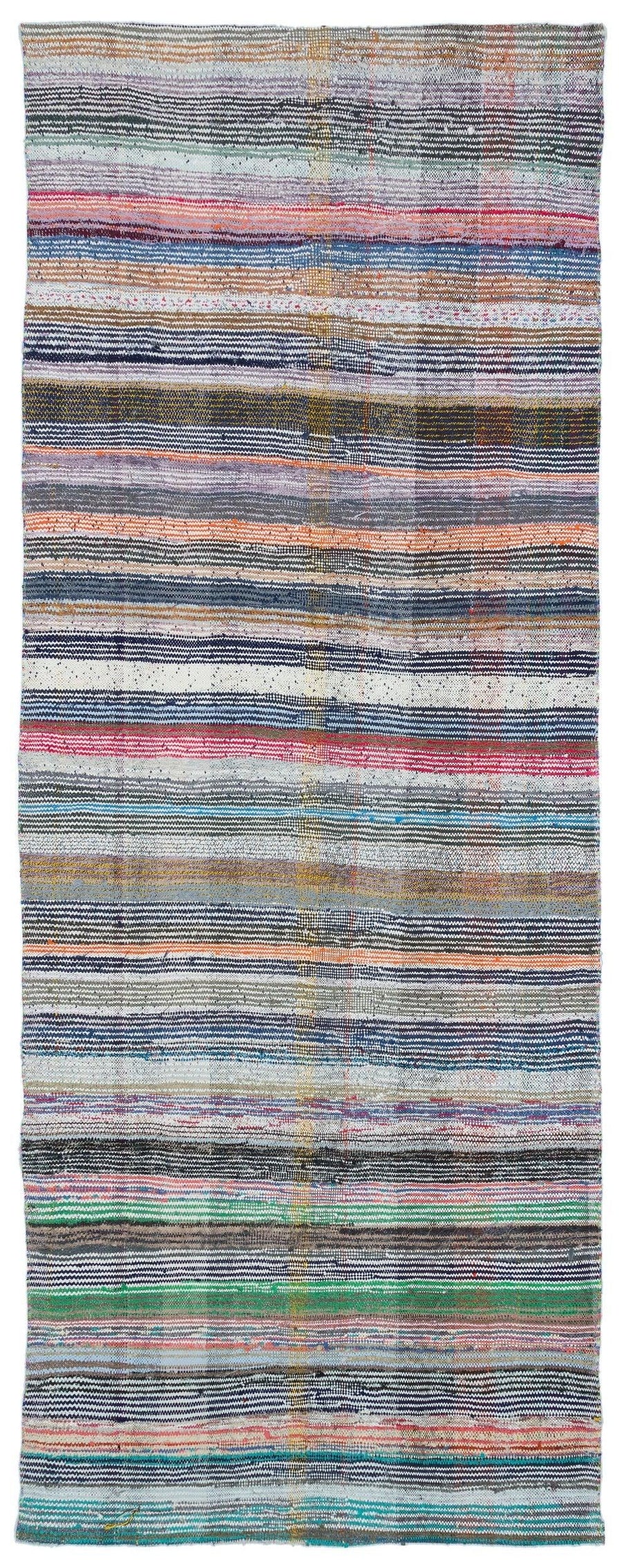 Multi-Color Hand-Woven Wool Runner with Ethnic Stripes 128x335 cm (4'2" x 11') – in the hallway