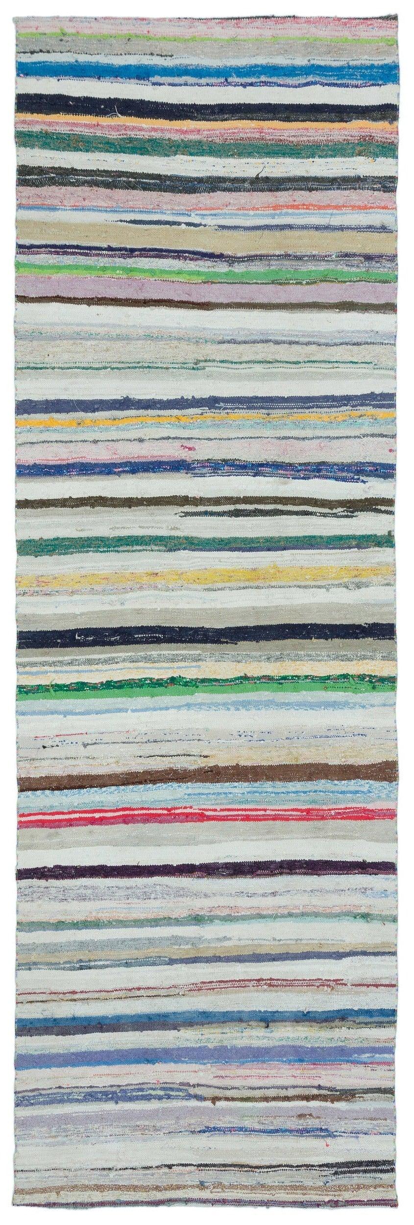 Multi-Color Striped Hand-Woven Wool Runner Rug 131x396 cm (4'4" x 13') – in the hallway