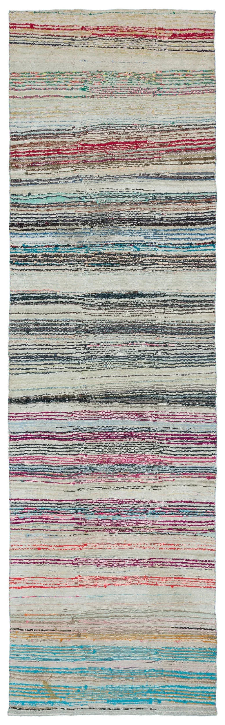 Cremefarbener Woll-Läufer mit bunten Streifen 119x421 cm – im Flur
