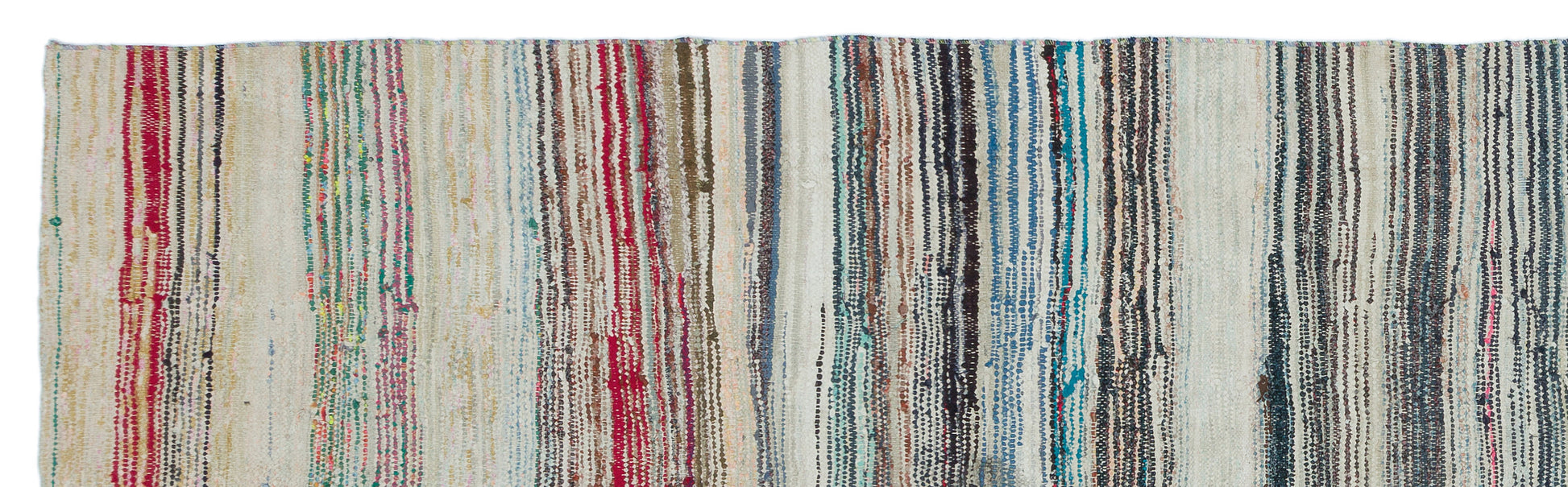 Girit Bej Çizgili Yün El Dokuma Halısı 119 x 421 Apex Unique