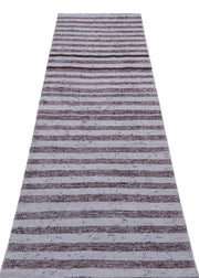 Ekru Gri Bohem Çizgili Yün Halı 72x245