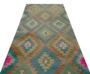 Yeşil Anadolu Bohem Geometrik Yün Halı 131x280 - Özel Seri