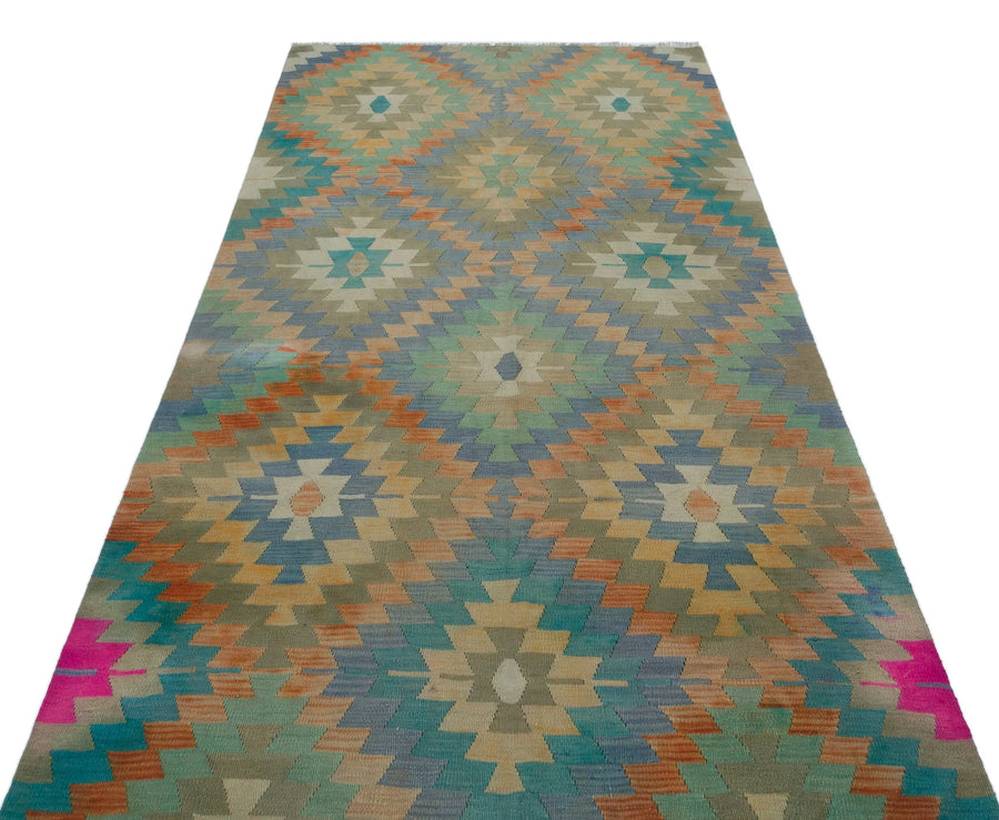 Yeşil Anadolu Bohem Geometrik Yün Halı 131x280 - Özel Seri