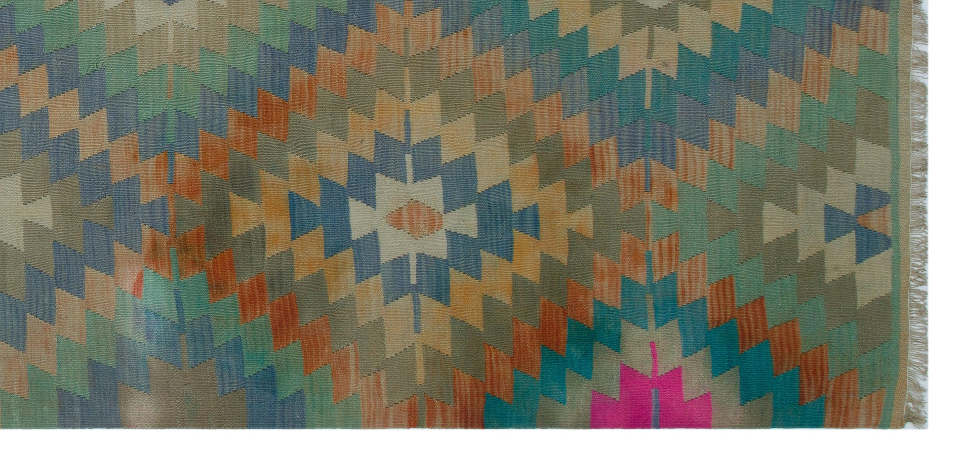Yeşil Anadolu Bohem Geometrik Yün Halı 131x280 - Özel Seri