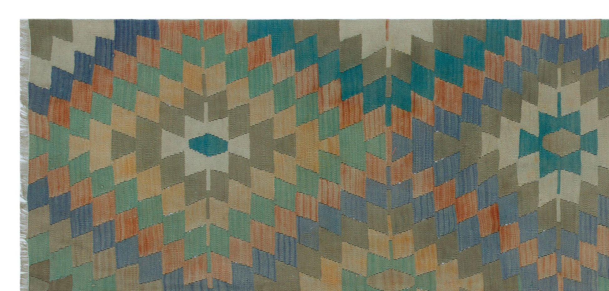Yeşil Anadolu Bohem Geometrik Yün Halı 131x280 - Özel Seri