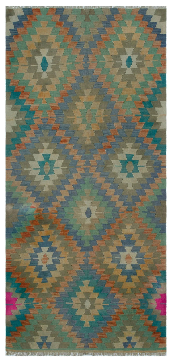 Yeşil Anadolu Bohem Geometrik Yün Halı 131x280 - Özel Seri