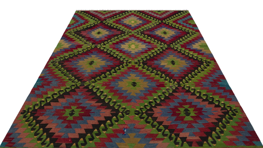 Bordo Kırmızı Anadolu Bohem Geometrik Yün Halı 190x267 - Özel Seri
