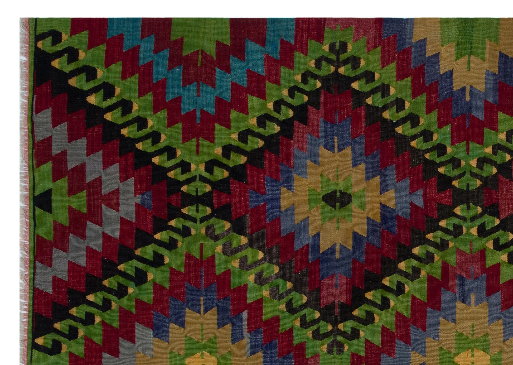 Bordo Kırmızı Anadolu Bohem Geometrik Yün Halı 190x267 - Özel Seri