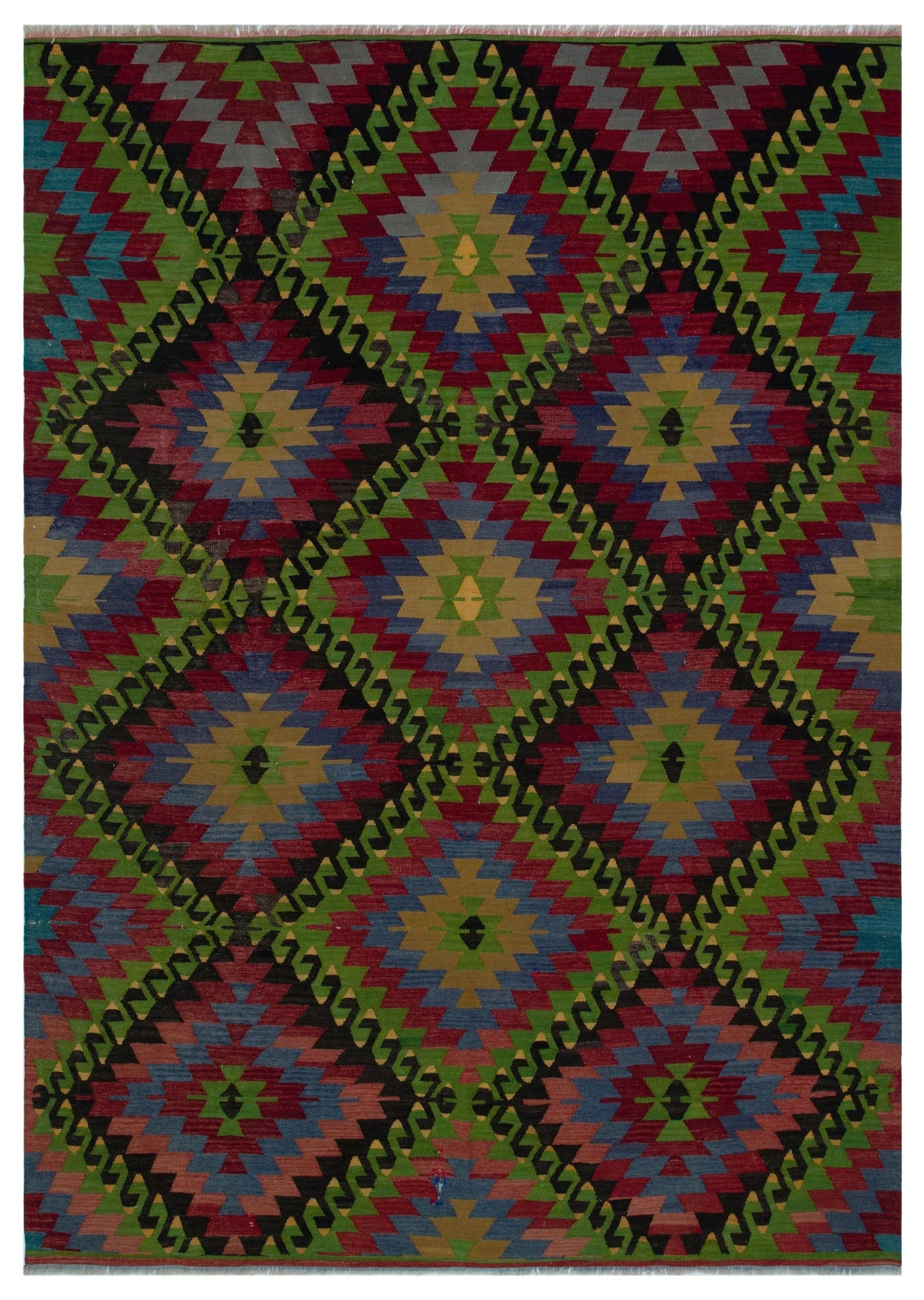 Bordo Kırmızı Anadolu Bohem Geometrik Yün Halı 190x267 - Özel Seri