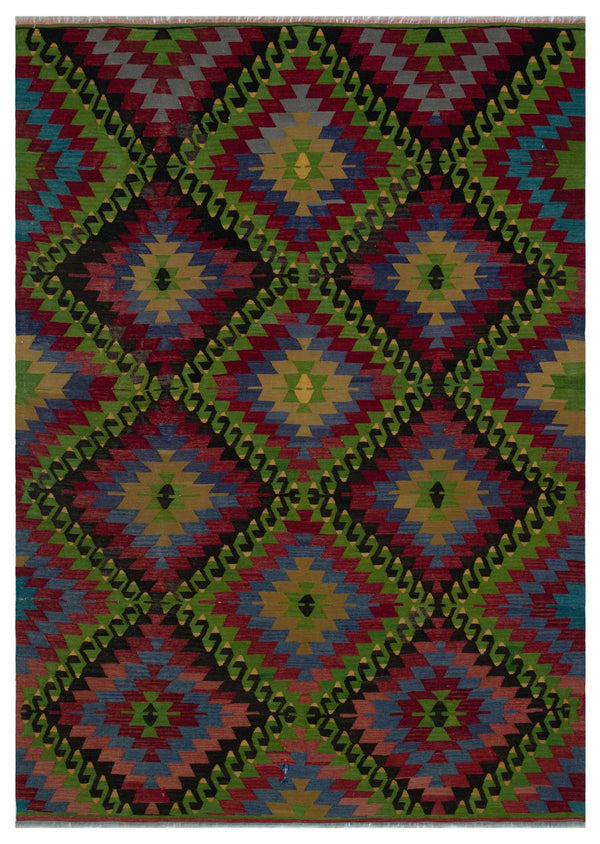 Bordo Kırmızı Anadolu Bohem Geometrik Yün Halı 190x267 - Özel Seri