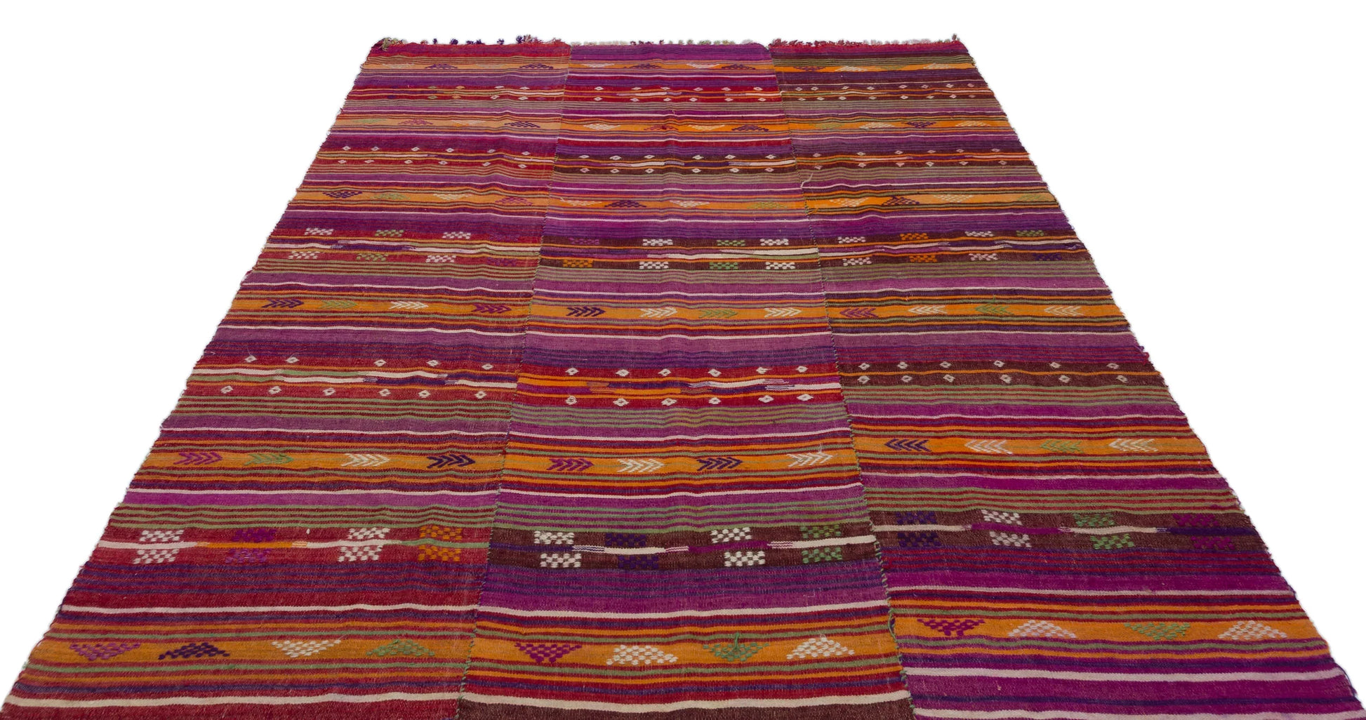 Beyaz Bordo Anadolu Bohem Geometrik Yün Halı 197x266 - Özel Seri