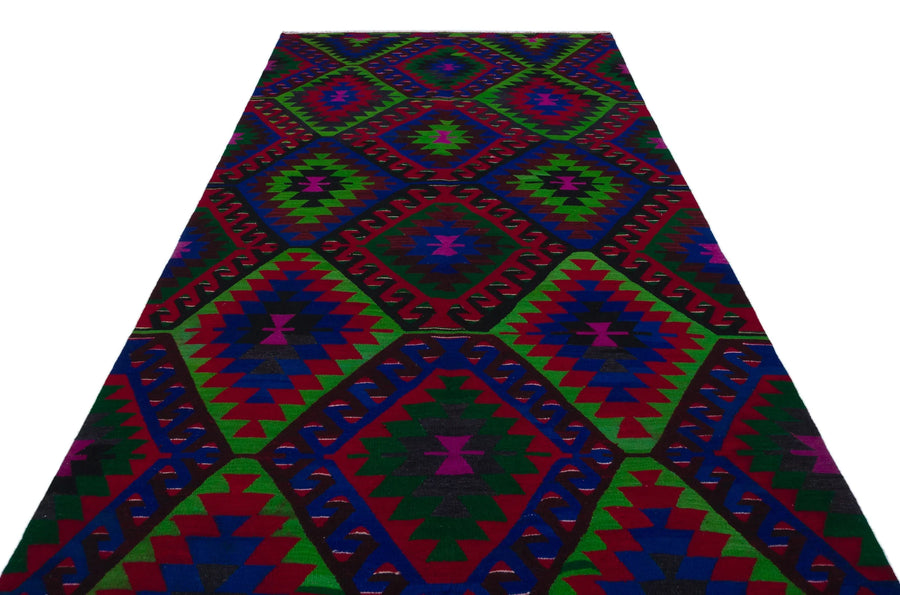 Bordo Kırmızı Anadolu Bohem Geometrik Yün Halı 174x337 - Özel Seri