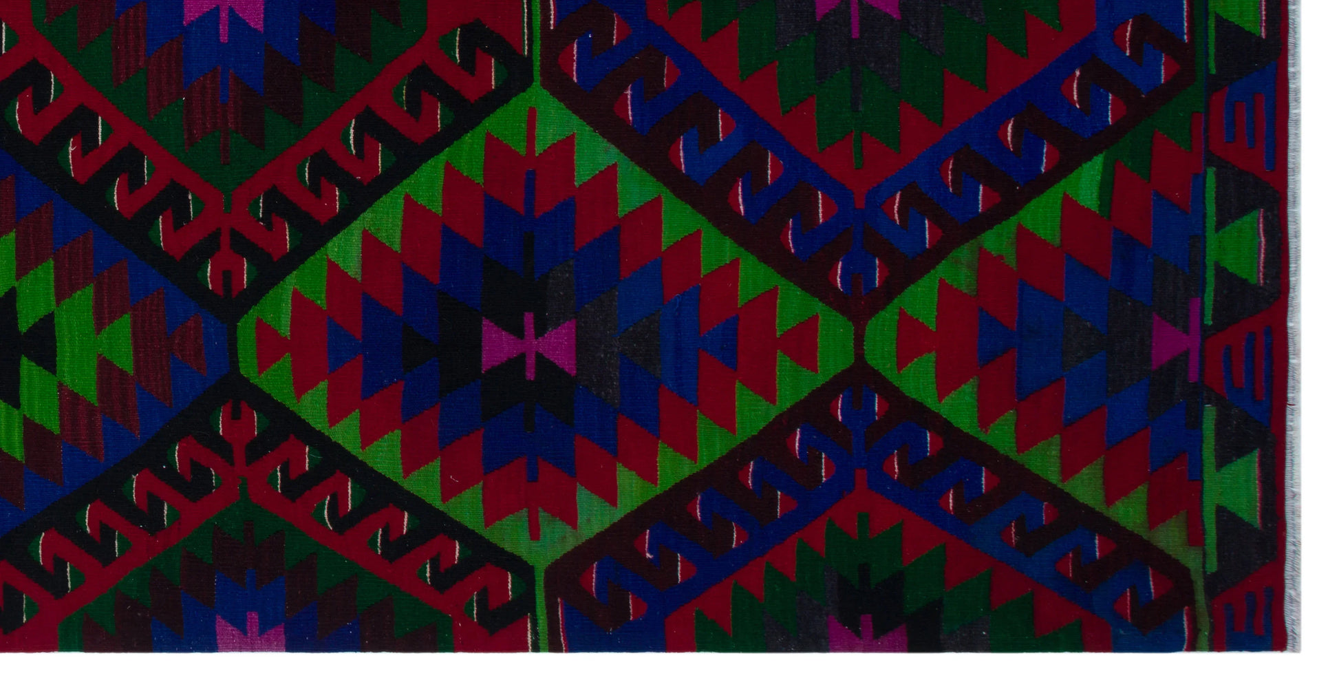 Bordo Kırmızı Anadolu Bohem Geometrik Yün Halı 174x337 - Özel Seri