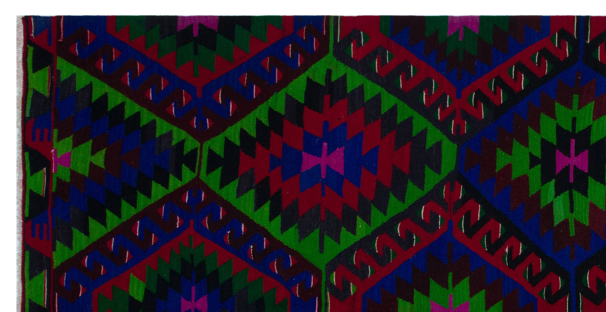 Bordo Kırmızı Anadolu Bohem Geometrik Yün Halı 174x337 - Özel Seri