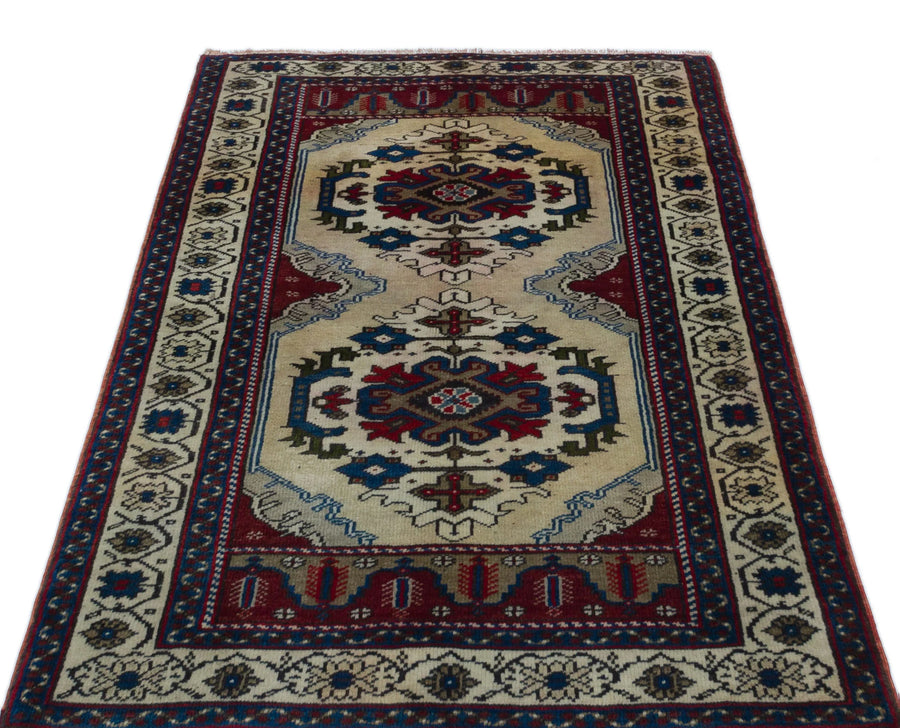 Bej Anadolu Bohem Geometrik Yün Halı 100x154 - Özel Seri