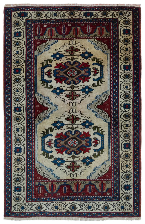 Bej Anadolu Bohem Geometrik Yün Halı 100x154 - Özel Seri