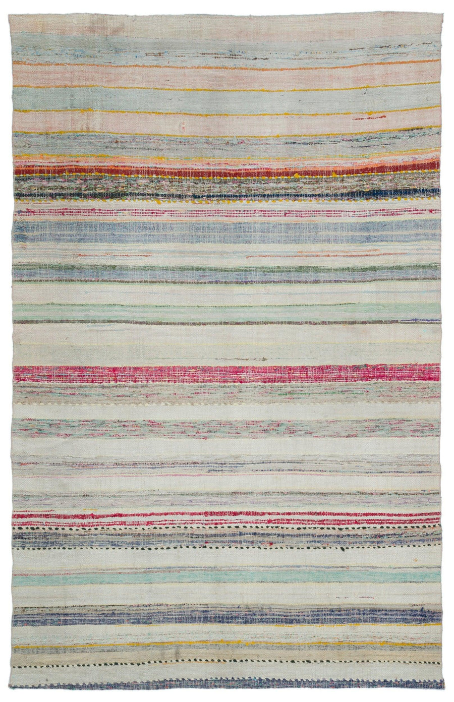 Handgewebter Wollteppich in Creme mit bunten Streifen 195x298 cm – im Flur