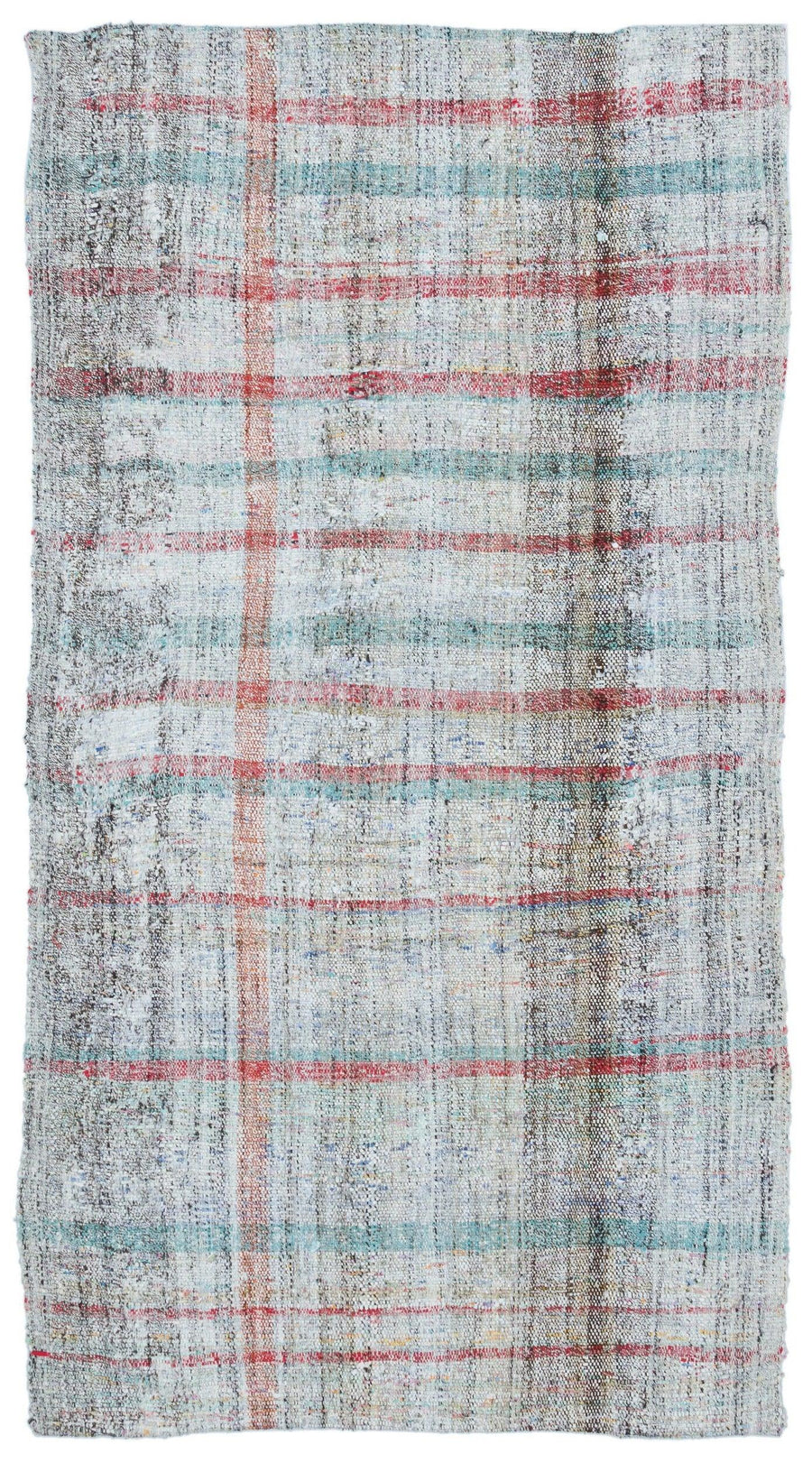 Grey & Red Striped Handwoven Wool Kilim Rug 116x210 cm (3'10" x 6'11") – in the hallway