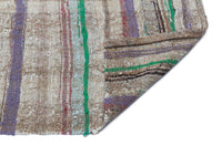 Beige Hand-Woven Wool Runner with Colorful Stripes 110x242 cm (3'7" x 7'11")