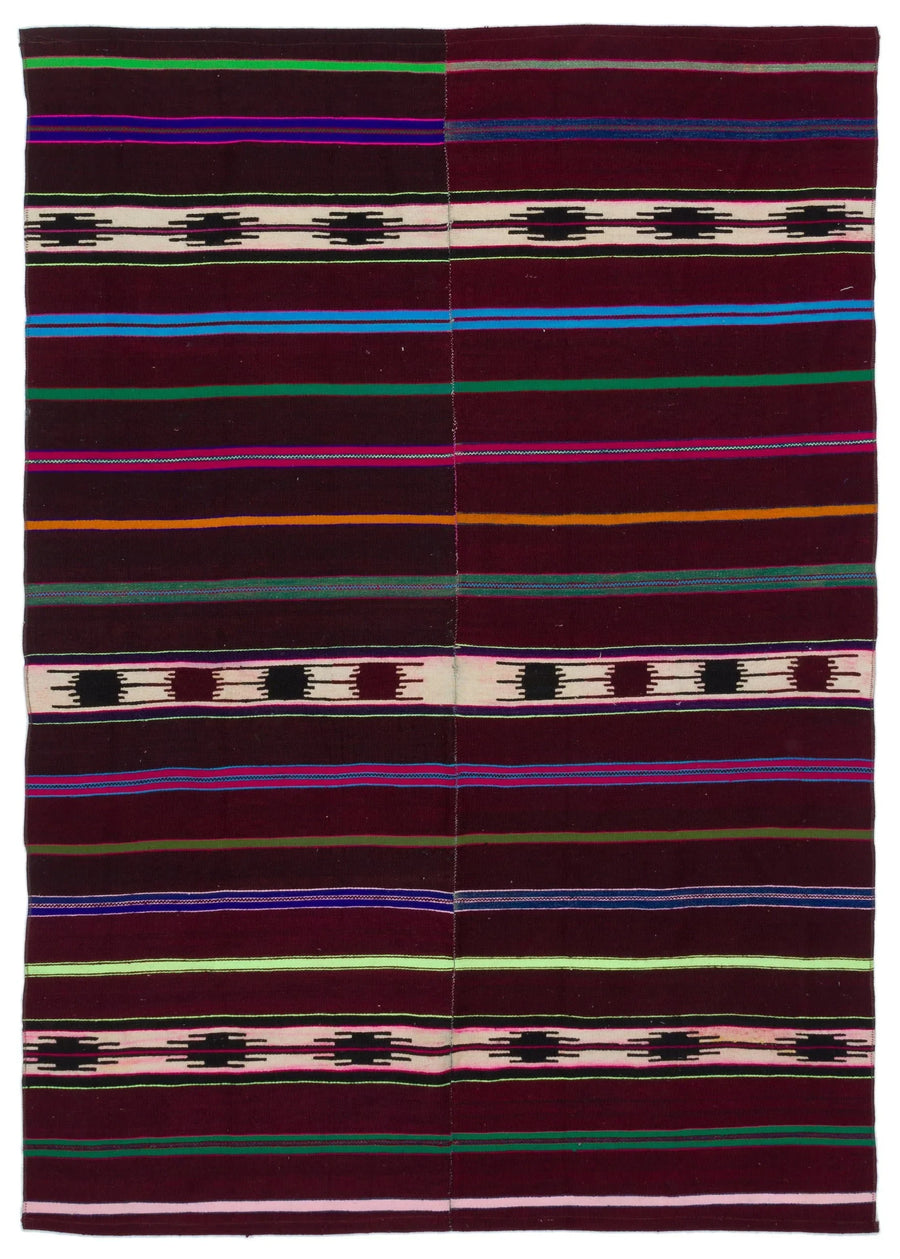 Bordeaux Teppich mit bunten Streifen, handgewebt 130x188 cm – im Flur