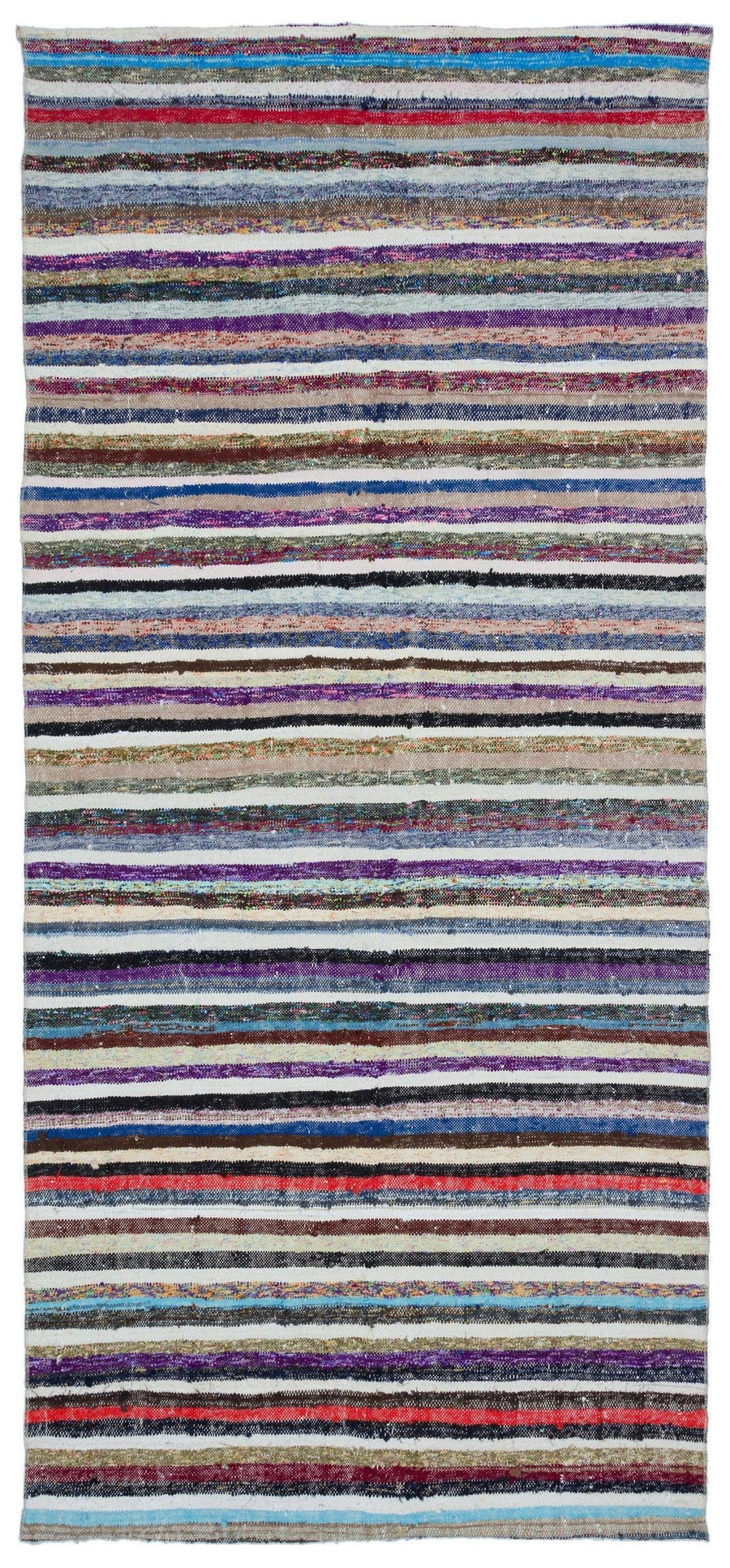 Colorful Striped Hand-Woven Wool Area Rug 150x327 cm (4'11" x 10'9") – in the hallway