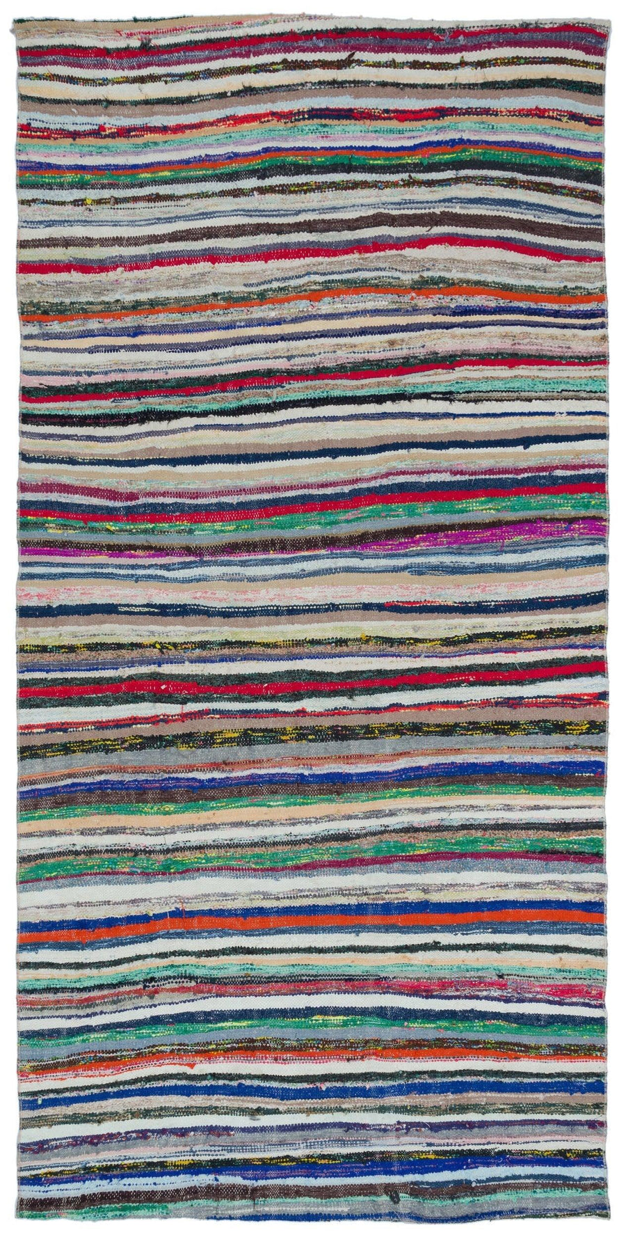 Handgewebter Wollteppich mit bunten Streifen 150x304 cm – im Flur