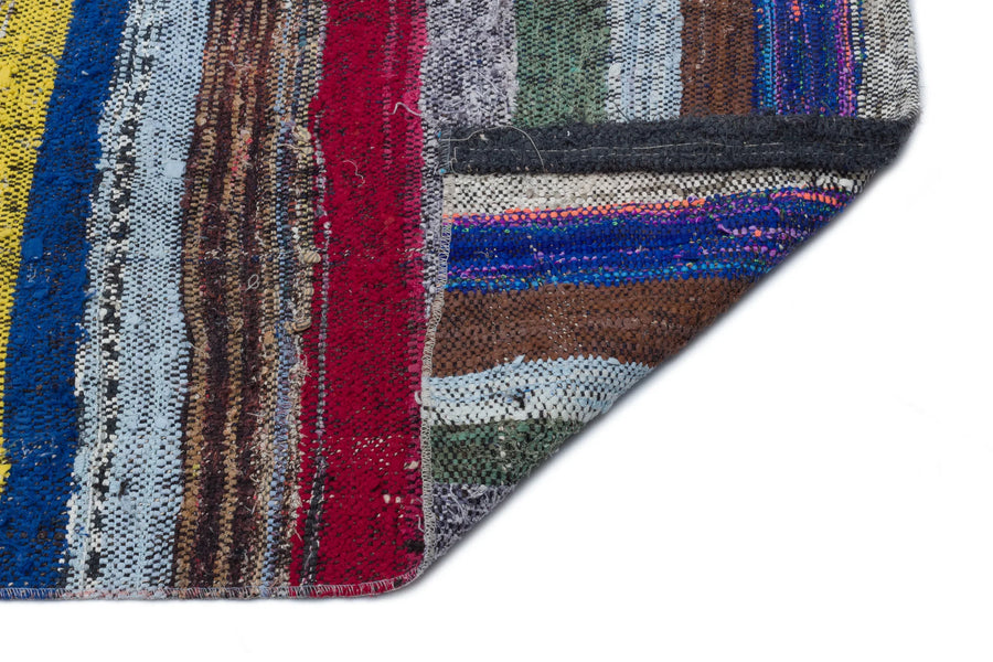 Beyaz Gri Anadolu Bohem Çizgili Yün Halı 140x338 - Özel Seri