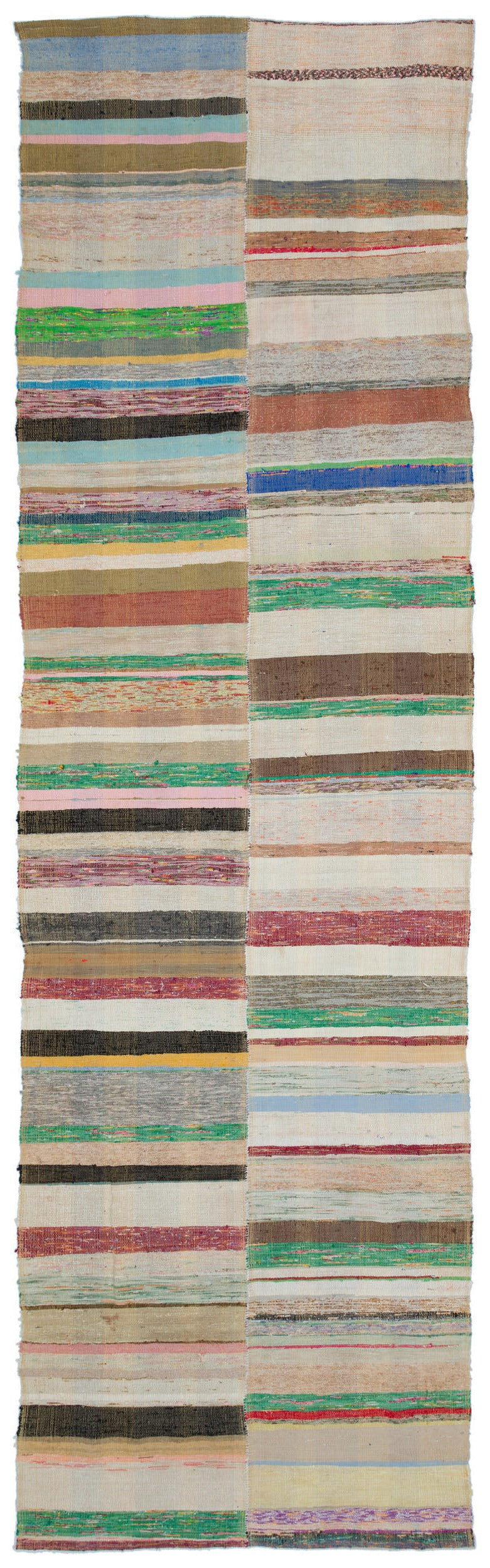 Girit Bej Çizgili Yün El Dokuma Halısı 123 x 408 Apex Unique