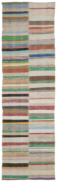 Girit Bej Çizgili Yün El Dokuma Halısı 123 x 408 Apex Unique