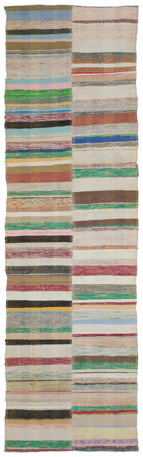 Girit Bej Çizgili Yün El Dokuma Halısı 123 x 408 Apex Unique