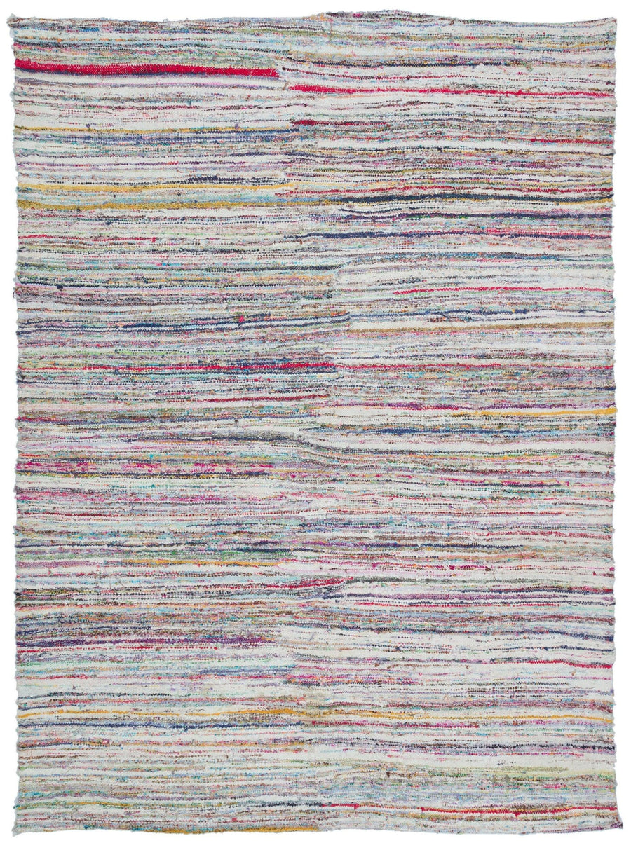 Weißer handgewebter Wollteppich mit bunten Streifen 192x243 cm – im Flur