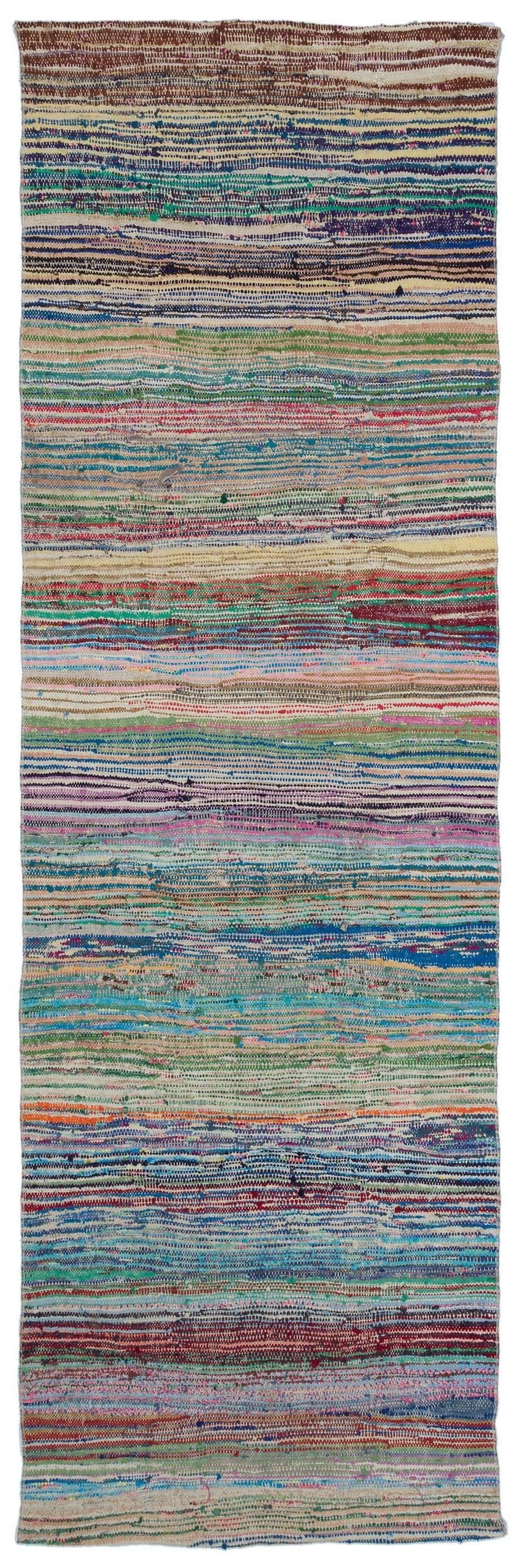Multi-Color Striped Hand-Woven Wool Runner Rug 104x334 cm (3'5" x 10'11") – in the hallway