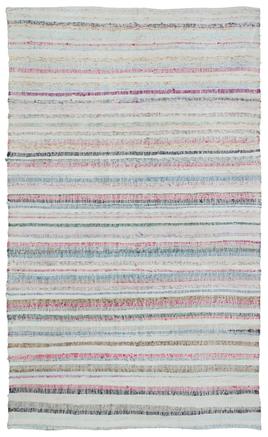 White & Multicolored Striped Flatweave Kilim Rug 168x280 cm (5'6" x 9'2") – in the hallway