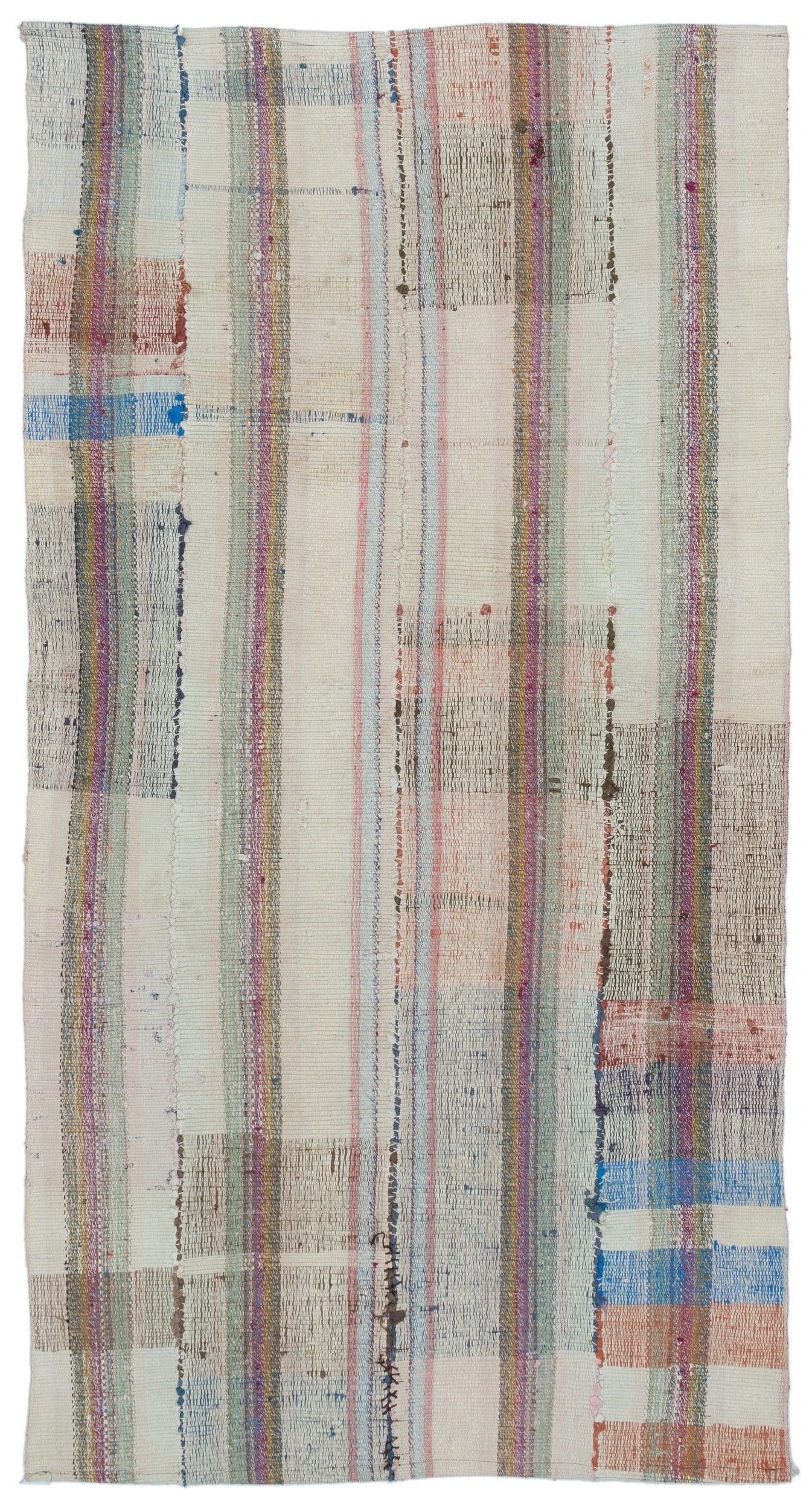 Bej Anadolu Bohem Çizgili Yün Halı 112x215 - Özel Seri